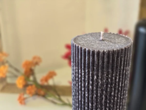 Handmade palm wax candle ribbed black crystal