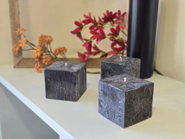 Handmade palm wax candle set black crystal cubes