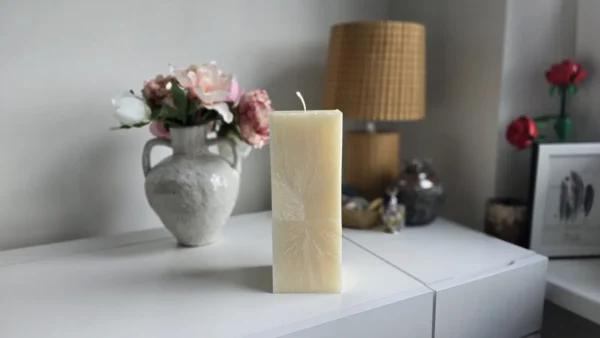 Handmade palm wax candle white crystal pillar