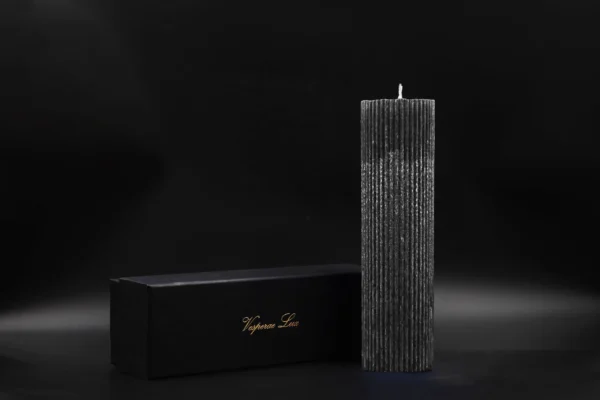 Handmade palm wax candle ribbed black crystal