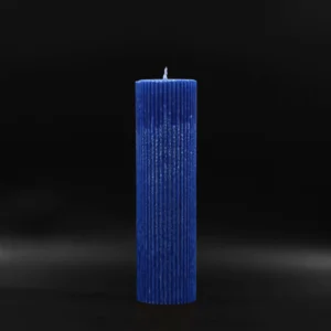 Handmade palm wax candle ribbed blue crystal