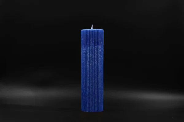 Handmade palm wax candle ribbed blue crystal