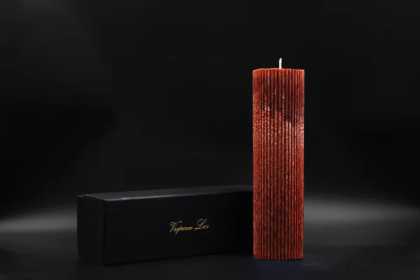 Handmade palm wax candle ribbed brown crystal