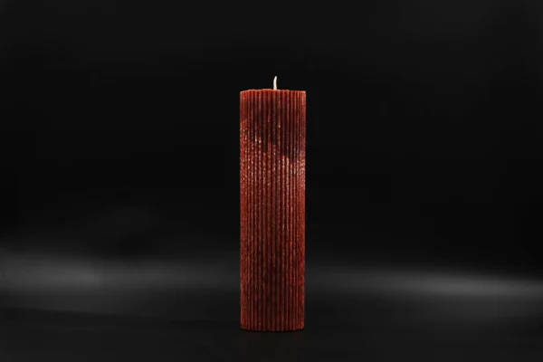 Handmade palm wax candle ribbed brown crystal